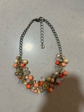 Multicolor Cluster Bead Statement Necklace - Coral, Peach & Cream